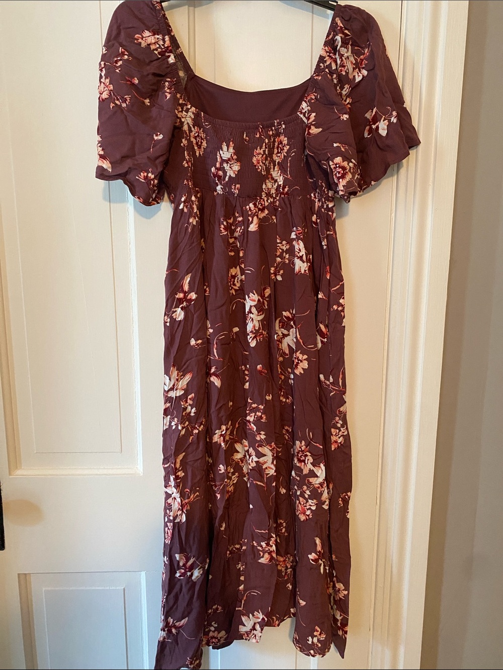 Maurices Plum Floral Maxi Dress with Puff Sleeves - Picture 2 of 3